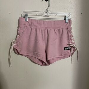 PINK‎ VICTORIA'S SECRET Classic Lace Up Fleece Shorts Pink White Black Women's M